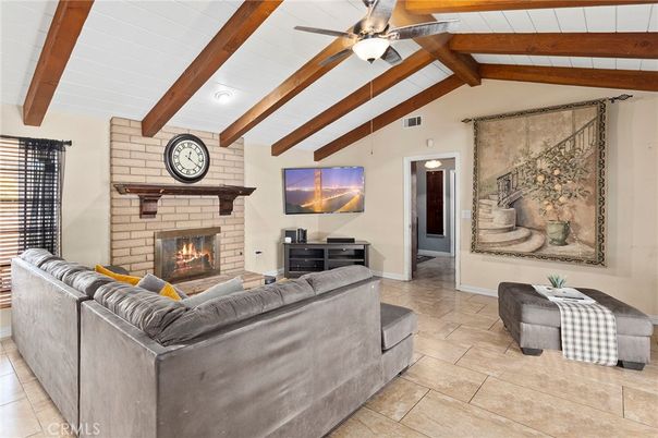 Fireplace, Interior, Living room, Stone Walls, Wooden Beams