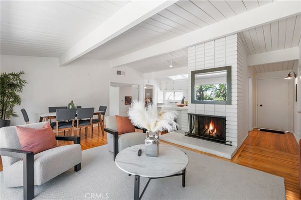 Dining room, Fireplace, Interior, Living room, Wood Texture Flooring