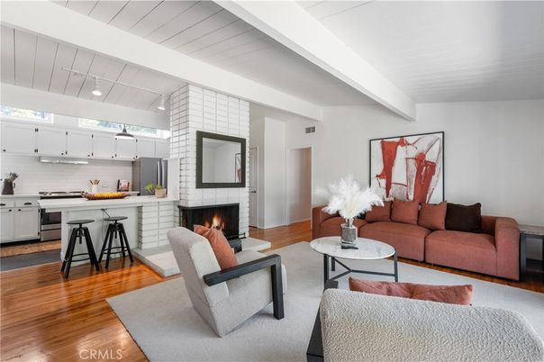 Fireplace, Interior, Kitchen, Living room, Wood Texture Flooring