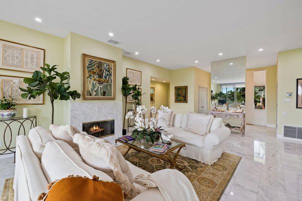 Fireplace, Interior, Living room, Marble, Recessed Lighting