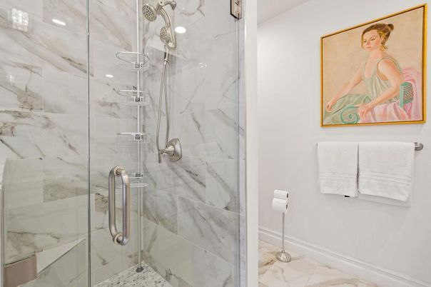 Bathroom, Glass Shower, Interior, Marble, Marble Walls