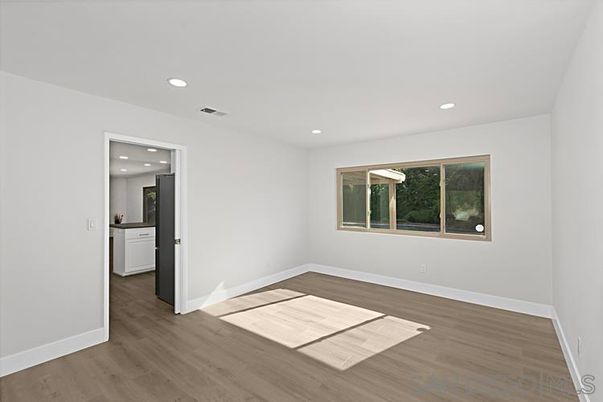 Empty room, Interior, Kitchen, Recessed Lighting, Wood Texture Flooring