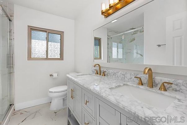 Bathroom, Dual Sink Vanities, Glass Shower, Interior, Marble