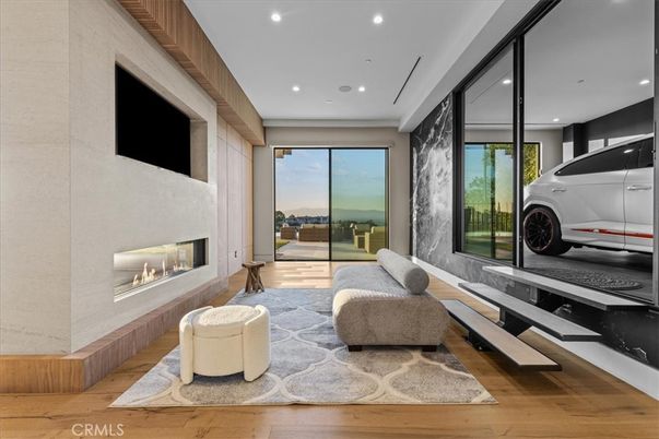 Fireplace, Interior, Recessed Lighting, Wood Texture Flooring