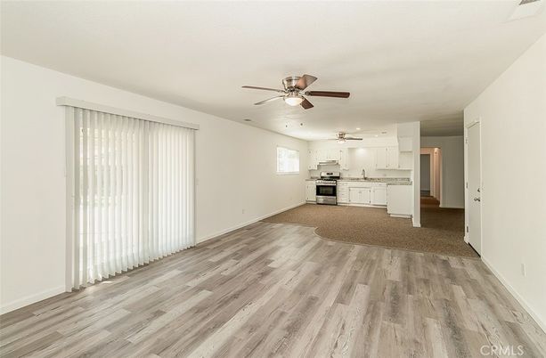 Empty room, Interior, Kitchen, Stainless Steel Appliances, Wood Texture Flooring