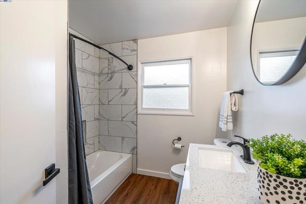 Bathroom, Interior, Marble Walls, Wood Texture Flooring