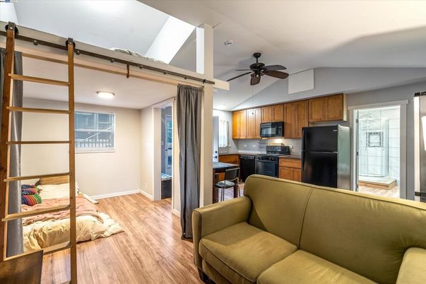 Interior, Kitchen, Living room, Stainless Steel Appliances, Wood Texture Flooring