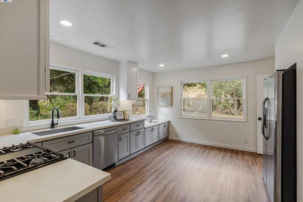 Interior, Kitchen, Recessed Lighting, Wood Texture Flooring