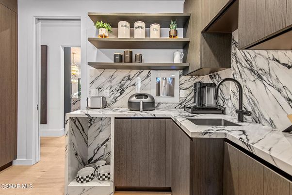 Interior, Kitchen, Marble Walls, Wood Texture Flooring