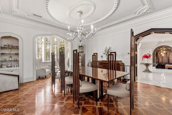 Chandelier, Dining room, Interior, Wood Texture Flooring