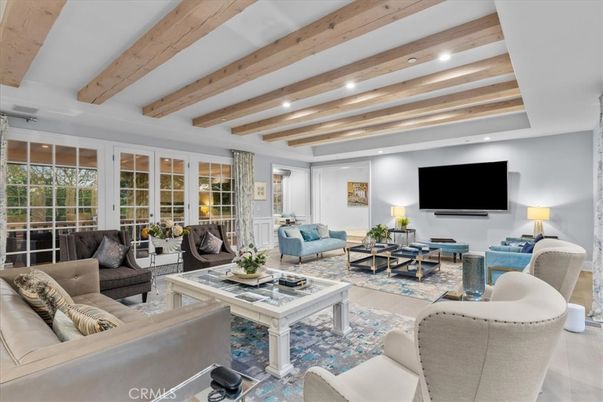 Interior, Living room, Recessed Lighting, Wooden Beams