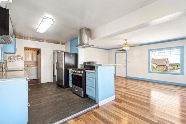 Interior, Kitchen, Stainless Steel Appliances, Wood Texture Flooring