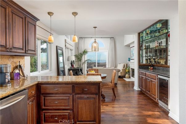 Dining room, Interior, Kitchen, Pendant Lights, Wood Texture Flooring