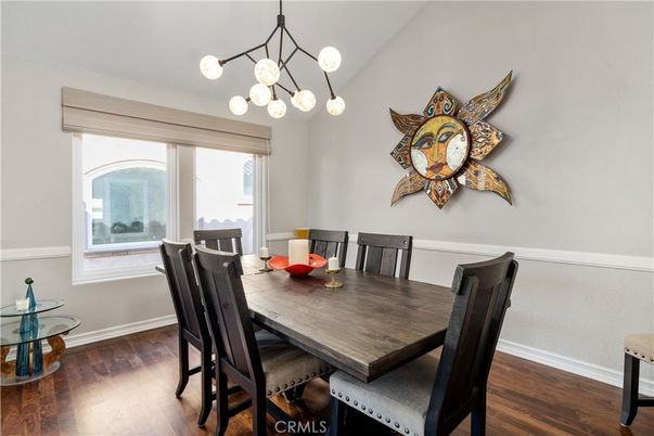 Dining room, Interior, Pendant Lights, Wood Texture Flooring