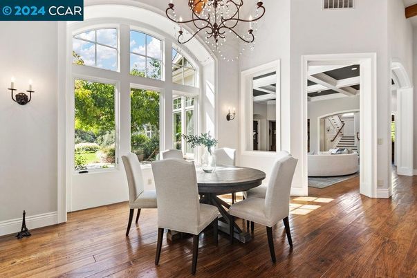 Chandelier, Dining room, Interior, Wood Texture Flooring