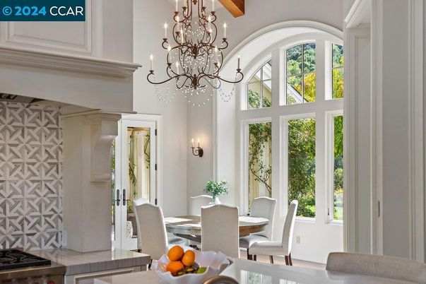 Chandelier, Dining room, Interior, Wooden Beams