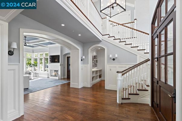 Fireplace, Interior, Pendant Lights, Recessed Lighting, Wood Texture Flooring