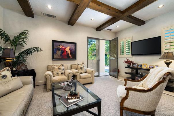 Interior, Living room, Recessed Lighting, Wooden Beams