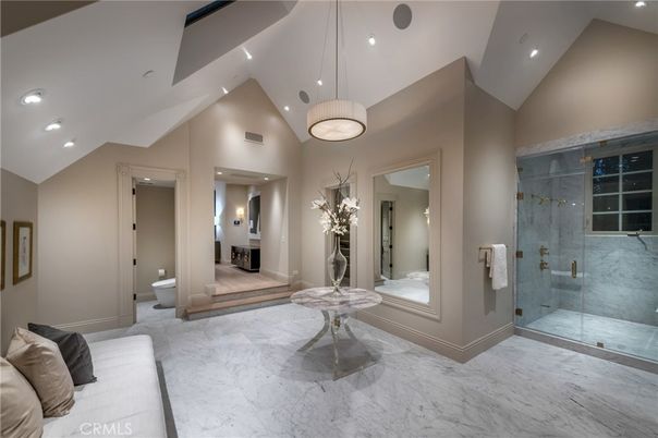 Bathroom, Glass Shower, Interior, Marble, Pendant Lights, Recessed Lighting