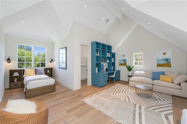Bedroom, Interior, Living room, Recessed Lighting, Wood Texture Flooring