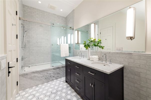 Bathroom, Dual Sink Vanities, Glass Shower, Interior, Recessed Lighting