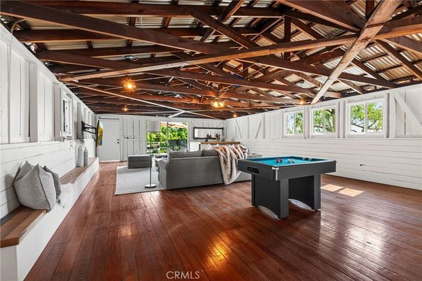 Billiard Table, Game Room, Interior, Living room, Wooden Beams, Wood Texture Flooring