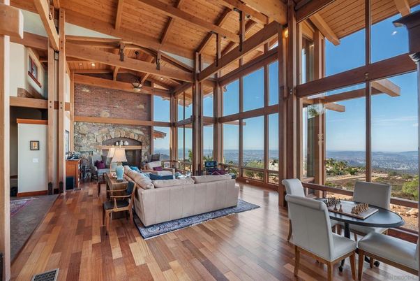 Dining room, Fireplace, Interior, Living room, Stone Walls, Water, Wooden Beams, Wooden Ceilings, Wood Texture Flooring