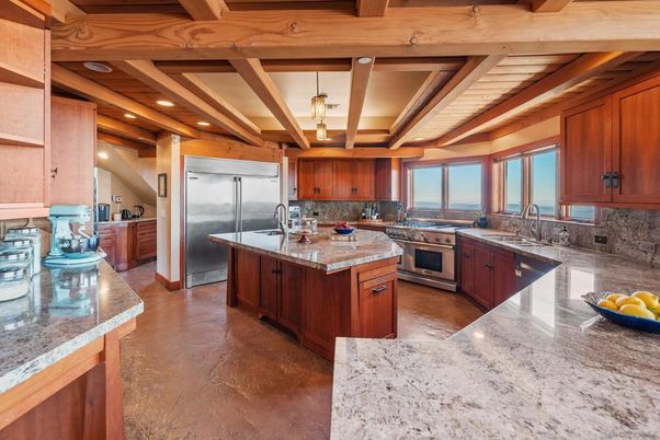 Interior, Kitchen, Pendant Lights, Recessed Lighting, Stainless Steel Appliances, Wooden Beams
