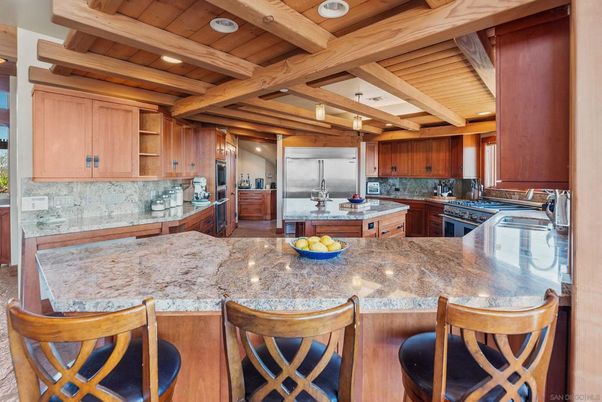 Interior, Kitchen, Recessed Lighting, Stainless Steel Appliances, Wooden Beams, Wooden Ceilings, Wood Texture Flooring