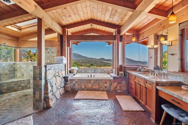 Bathroom, Interior, Pendant Lights, Wooden Beams, Wooden Ceilings