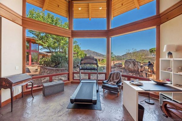 Fitness Equipment, Home Office, Interior, Recessed Lighting, Sun Room, Wooden Beams, Wooden Ceilings