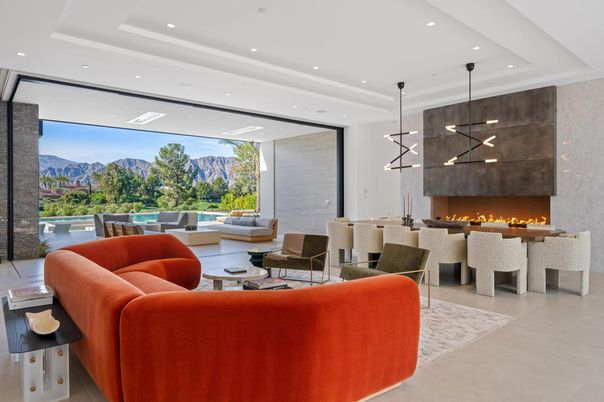 Dining room, Fireplace, Interior, Living room, Pendant Lights, Recessed Lighting