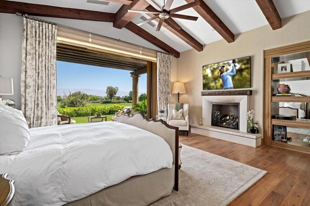Bedroom, Fireplace, Interior, Wooden Beams, Wood Texture Flooring