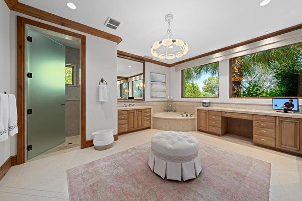 Bathroom, Dual Sink Vanities, Interior, Pendant Lights, Recessed Lighting