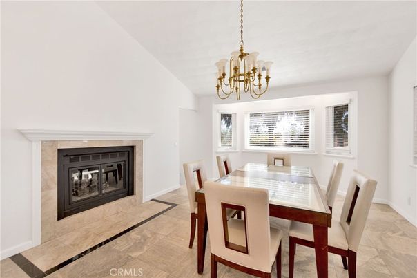 Chandelier, Dining room, Fireplace, Interior