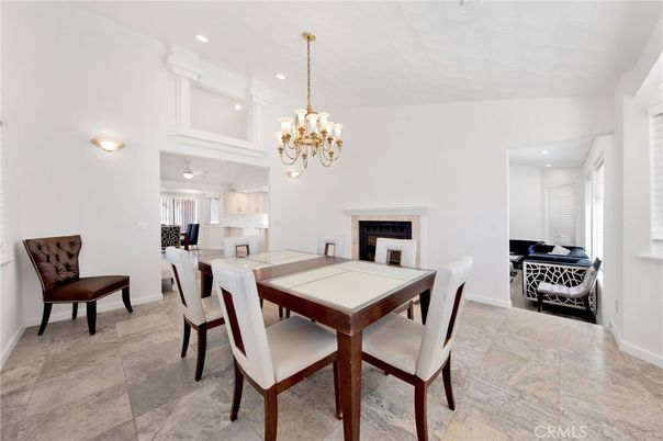 Chandelier, Dining room, Fireplace, Interior, Recessed Lighting