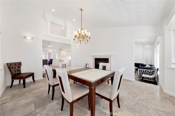 Chandelier, Dining room, Fireplace, Interior, Recessed Lighting