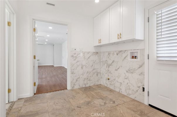 Interior, Marble Walls, Recessed Lighting, Wood Texture Flooring