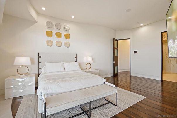 Bedroom, Interior, Recessed Lighting, Wood Texture Flooring