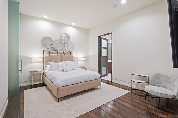 Bedroom, Interior, Recessed Lighting, Wood Texture Flooring