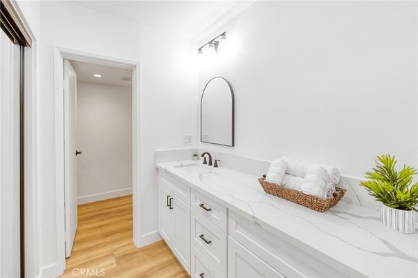 Bathroom, Interior, Recessed Lighting, Wood Texture Flooring