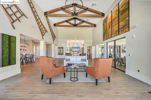 Dining room, Interior, Living room, Pendant Lights, Wooden Beams, Wood Texture Flooring