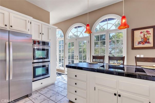 Interior, Kitchen, Marble, Pendant Lights, Stainless Steel Appliances, Tile Countertops