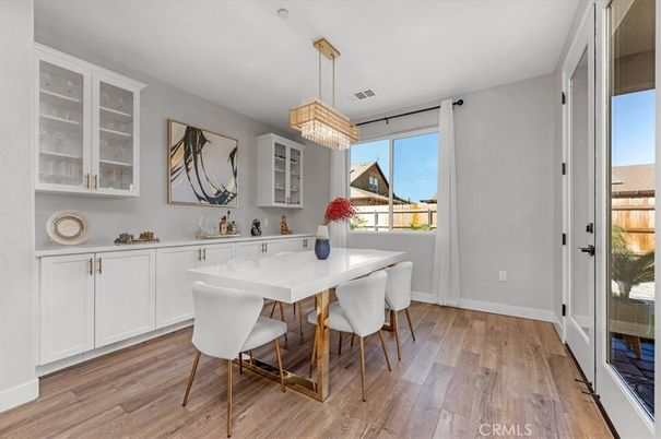 Chandelier, Dining room, Interior, Wood Texture Flooring