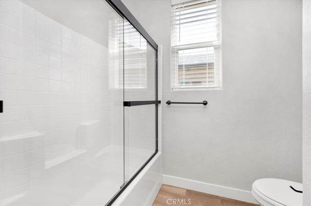Bathroom, Glass Shower, Interior, Wood Texture Flooring