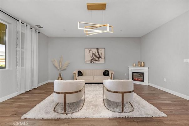 Fireplace, Interior, Pendant Lights, Recessed Lighting, Wood Texture Flooring