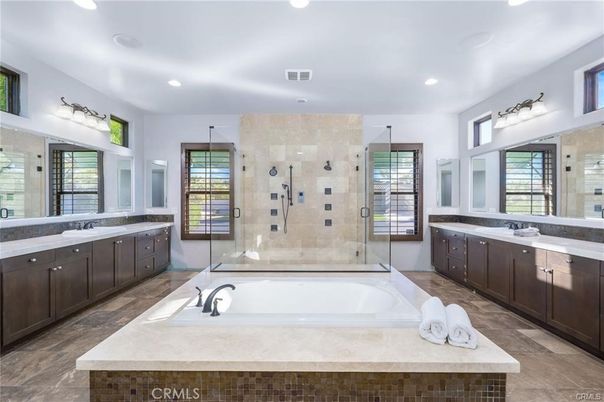 Bathroom, Dual Sink Vanities, Glass Shower, Interior, Recessed Lighting