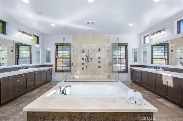 Bathroom, Dual Sink Vanities, Glass Shower, Interior, Recessed Lighting