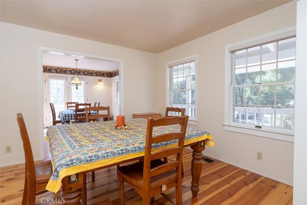 Dining room, Interior, Pendant Lights, Wood Texture Flooring
