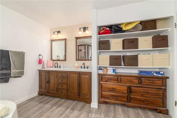Bathroom, Dual Sink Vanities, Interior, Wood Texture Flooring